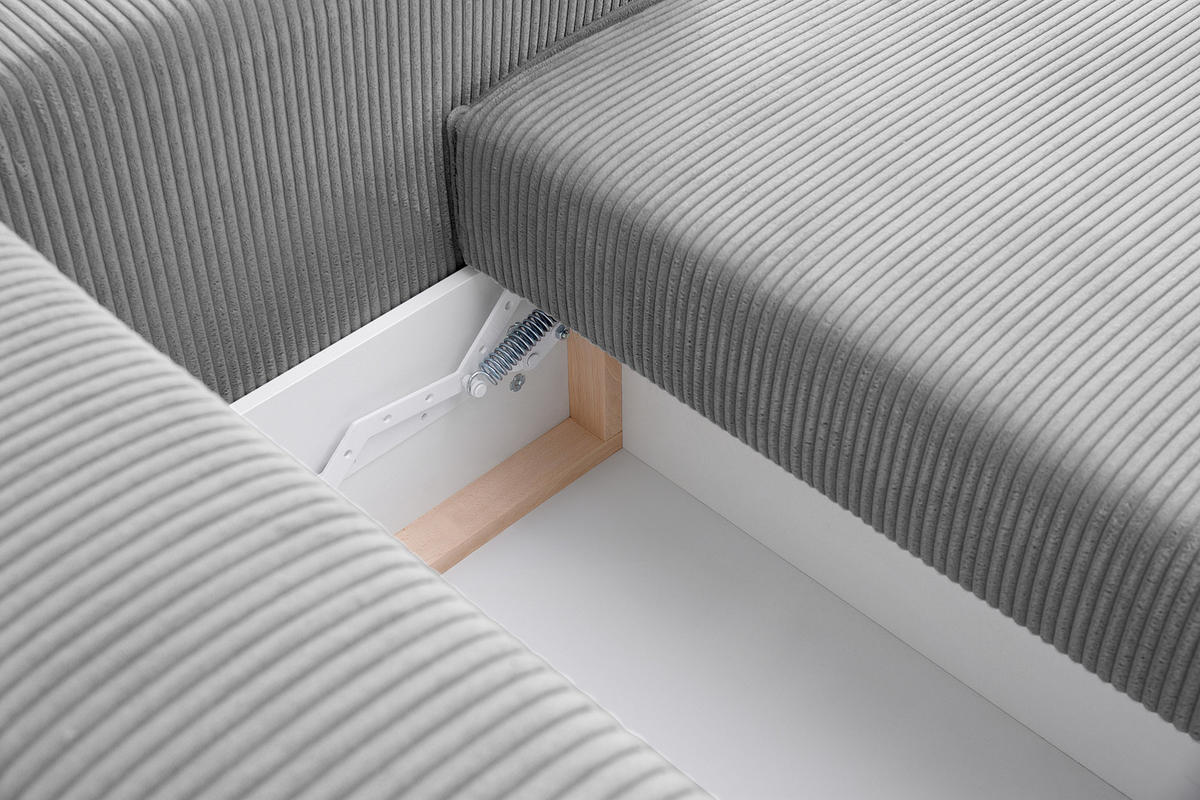 ECKSOFA-LINKS/RECHTS NAPI Schlaffunktion mit Cordbezug, hellgrau - Hellgrau/Schwarz, Textil (246/148cm) - KONSIMO®