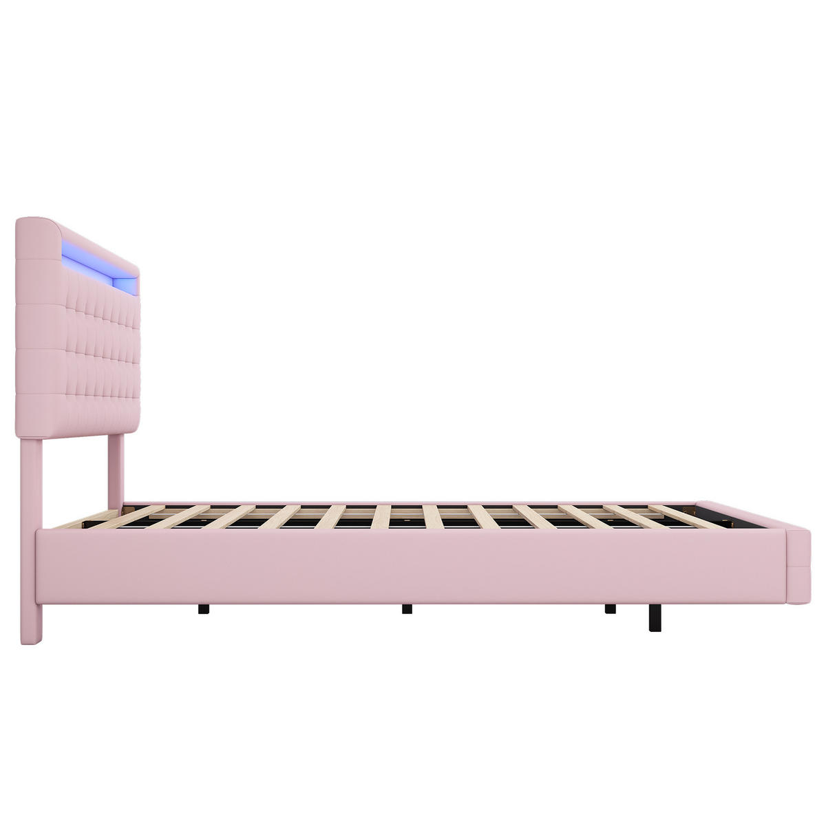 POLSTERBETT 140/200 cm Rosa mit LED-Ambientelicht und höhenverstellbarem Kopfteil - Rosa, Leder (140/200cm) - OKWISH