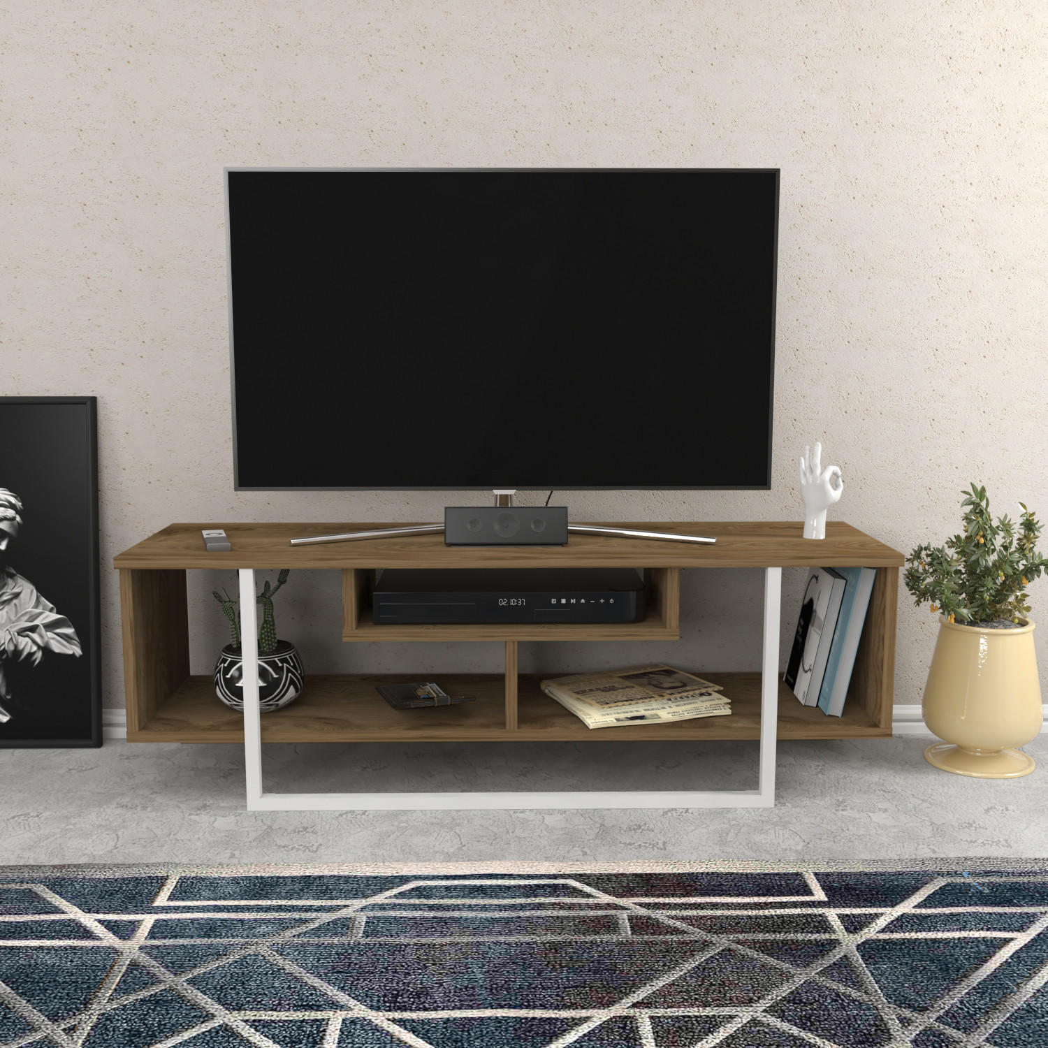 Thumbnail - Decorotika Tv-Element, Eiche, Weiß, Holzwerkstoff, Holz Optik, Rechteckig, 119.4x40x35.2 cm, Wohnzimmer, Wohnwände, Lowb...