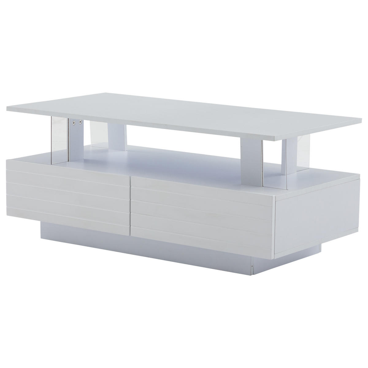 COUCHTISCH, weißes Acryl mit LED (App & Fernbedienung), 2 Schubladen, offenes Fach, 100/50/42 cm,weiß - Weiß, Kunststoff (100/50/42cm) - Redom