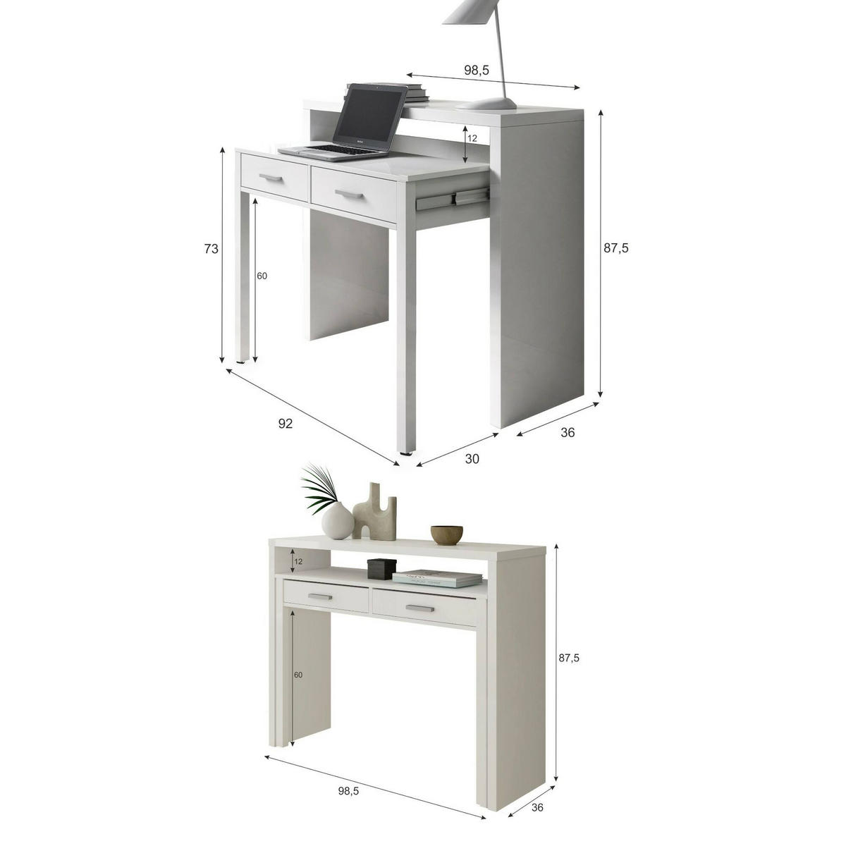 SCHREIBTISCH Weiß 36/98.5/87.5 cm - Weiß, Holzwerkstoff (36/98.5/87.5cm) - DMORA