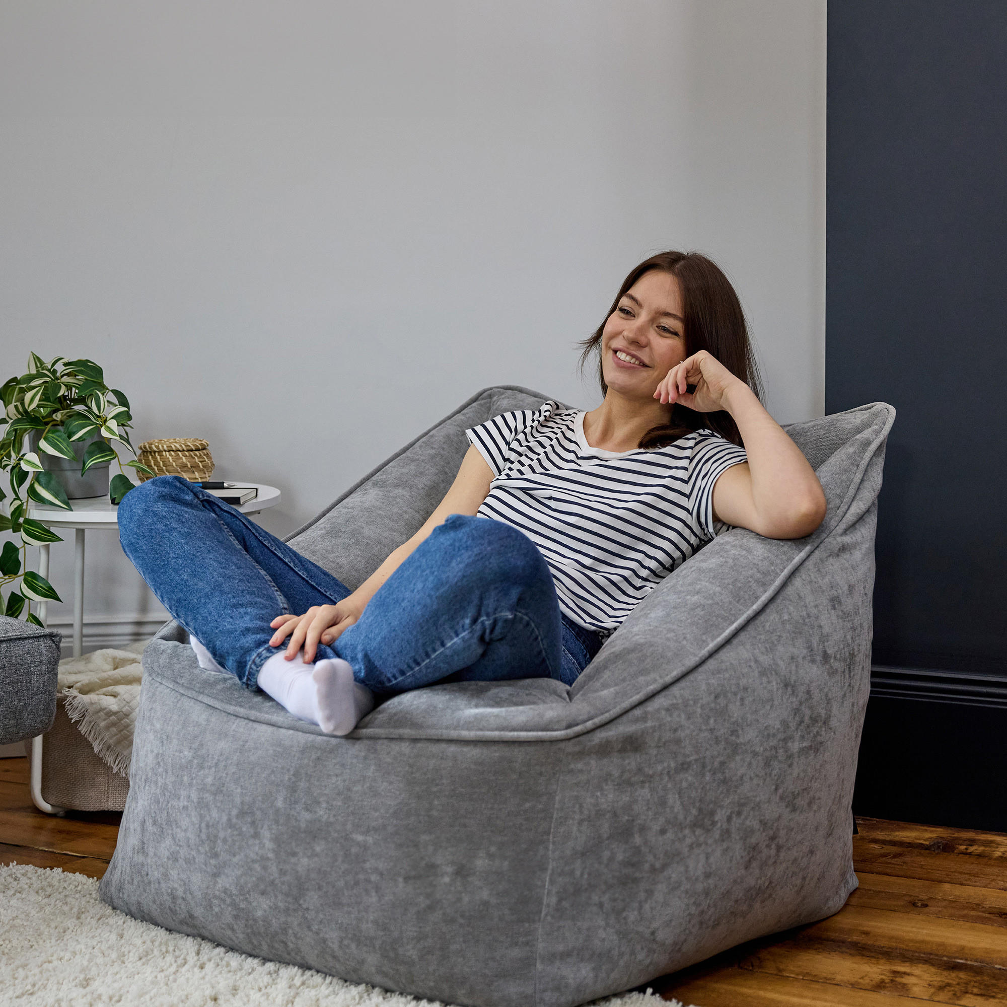 SITZSACK Sessel Chenille Natalia - Grau, Kunststoff/Textil (100/80/88cm) - icon