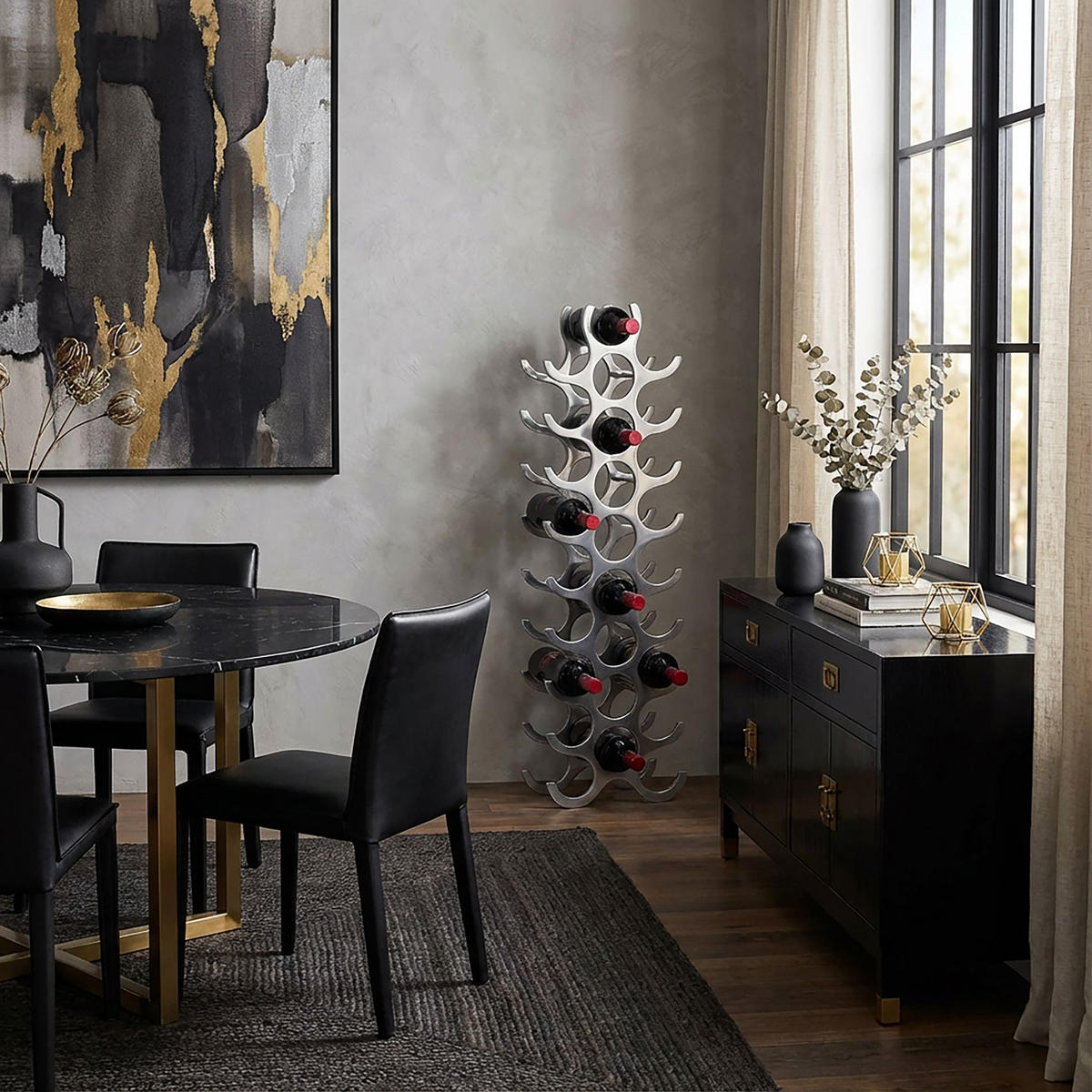 WEINREGAL Aluminium Modern Stil für 27 Flaschen stehend 98x31x14cm - Silberfarben, Metall (31/98/14cm) - KADIMA DESIGN