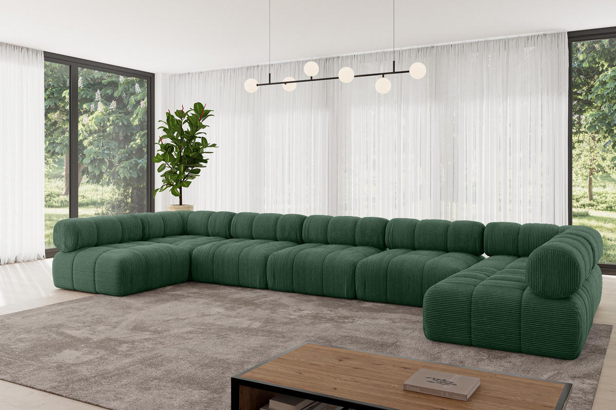 WOHNLANDSCHAFT modulares Sofa Garvo-U3 - 475x190x70 cm Grün Cord - Grün, Holzwerkstoff/Textil (475/70/190cm) - ALTDECOR