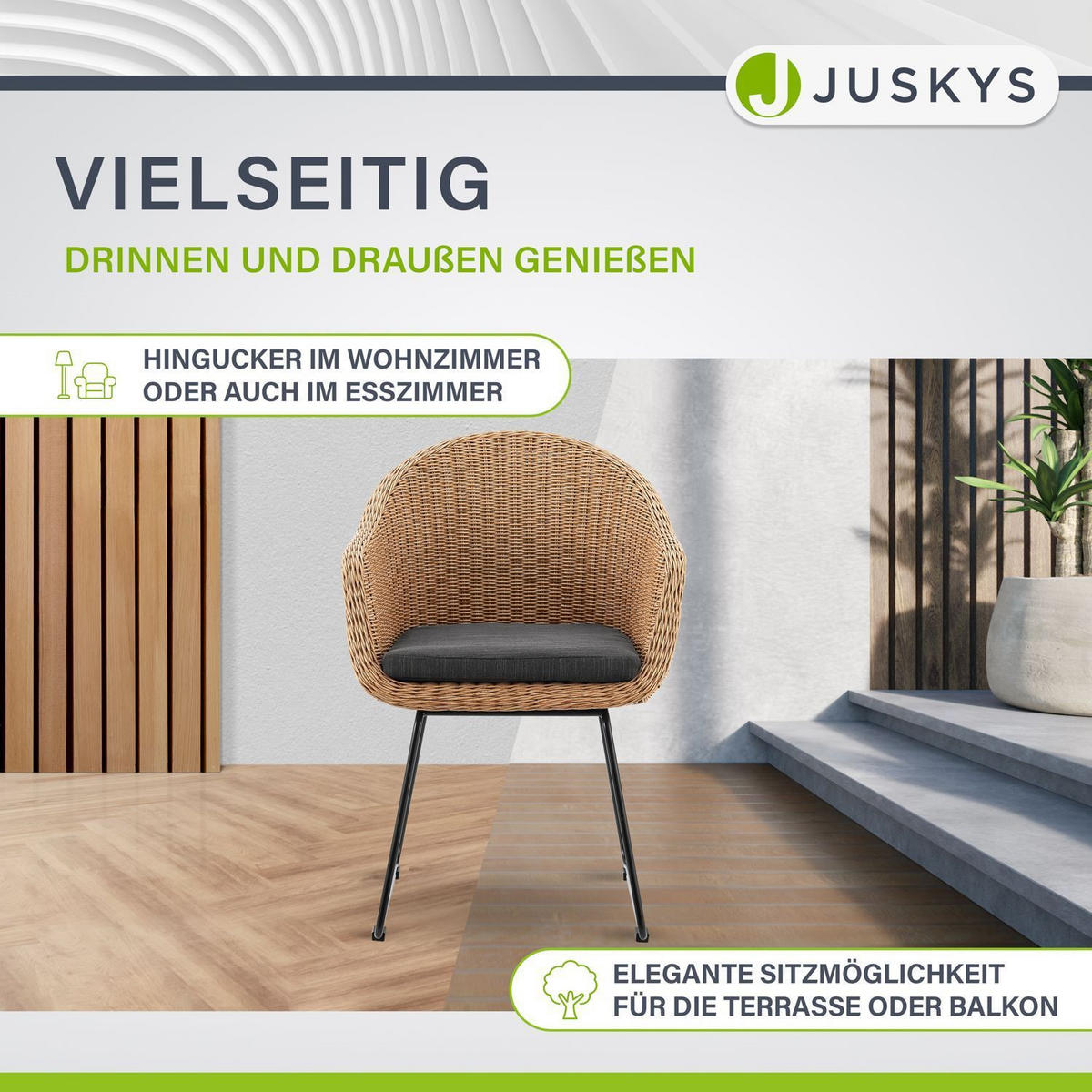 GARTENSTUHL Cody 6er-Set - Braun, Naturmaterialien (57/82/59cm) - Juskys