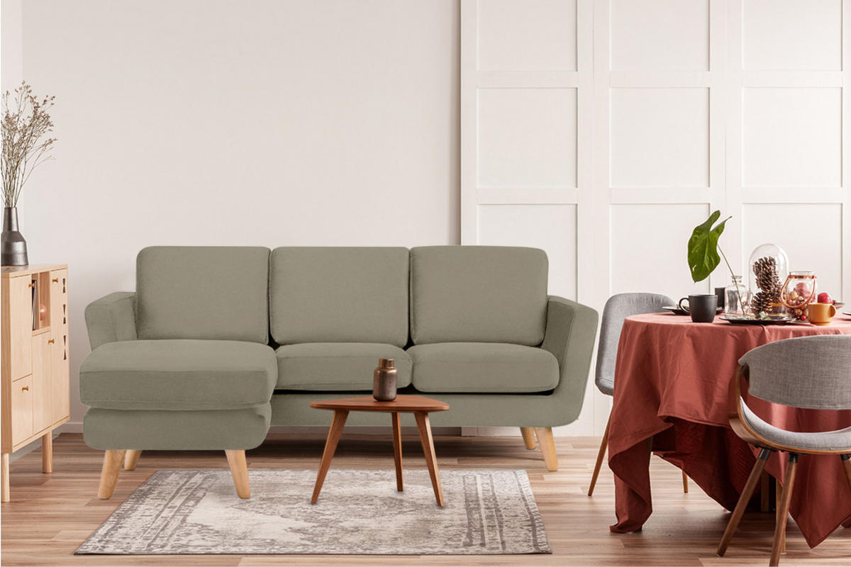 3-SITZER-ECKSOFA-LINKS TAGIO mit Ottomane , Beige - Beige/Braun, Buchenholz/Textil (190/151cm) - KONSIMO®