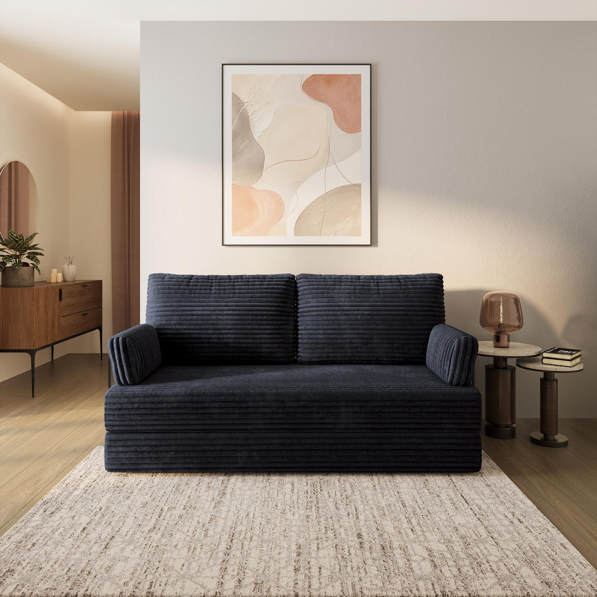 BETTSOFA SILAR aus Schaumstoff Cordstoff Schwarz Schlaffunktion - Schwarz, Textil (170/86/80cm) - MASSENO