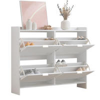 SCHUHSCHRANK 110/24/90 cm in Weiß mit 4 Klappenfächern und offenen Ablagen - Weiß, Holzwerkstoff (110/90/24cm) - Flora Grace