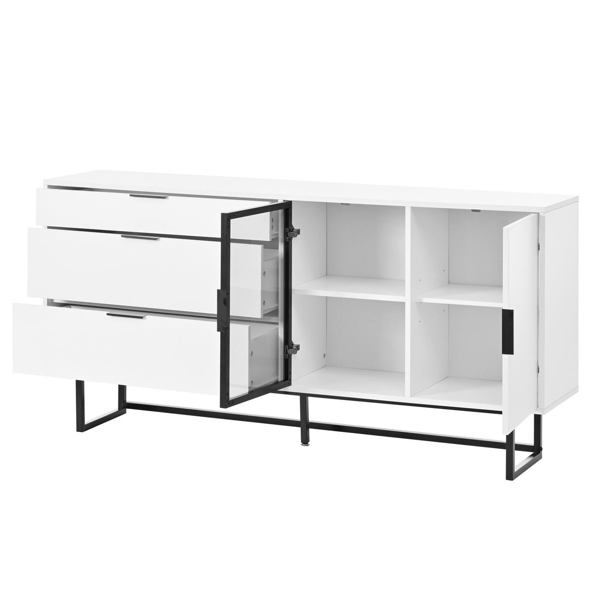 SIDEBOARD 160/36/78 cm mit LED-Beleuchtung, Glastüren & 3 Schubladen in Weiß - Weiß, Holzwerkstoff (160/78/36cm) - BEAOK