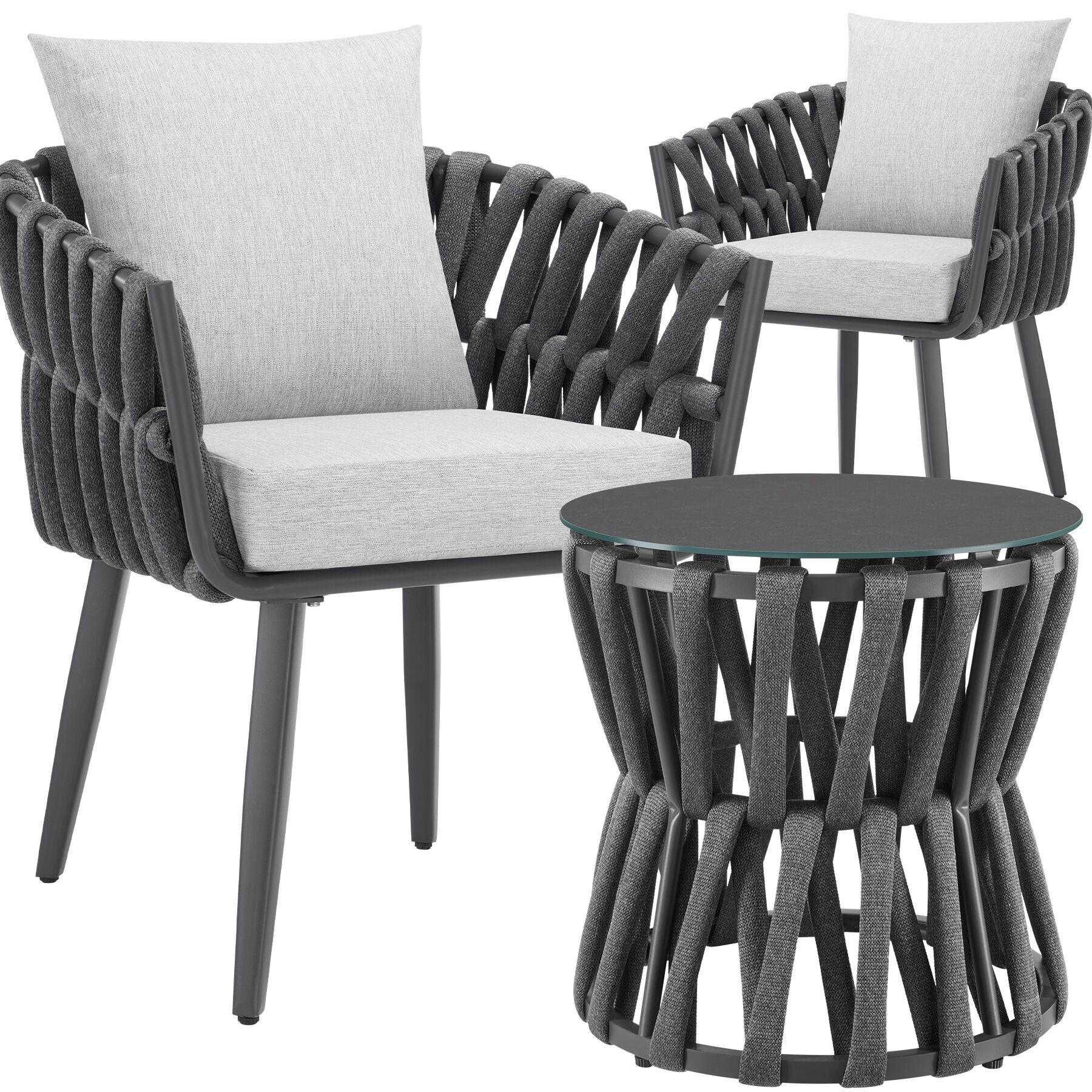 GARTENLOUNGE-SET aus Aluminium Lugano, höhenverstellbare Kunststofffüße, Sicherheitsglasplatte, anthrazit/grau - Anthrazit/Grau, Kunststoff - tectake