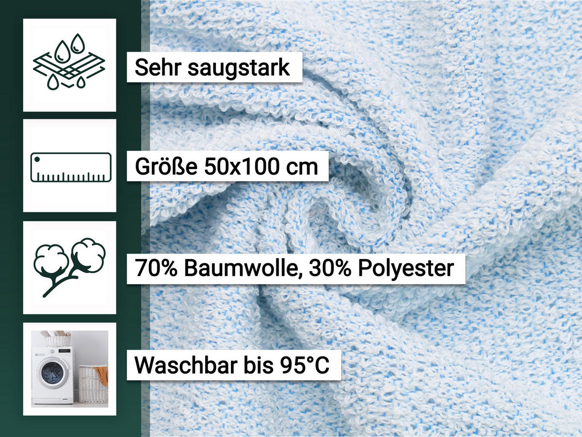 HANDTÜCHER, 10er-Set, 50x100 cm, 70% Baumwolle, 30% Polyester, Blau - Blau, Textil (50/100cm) - Zollner