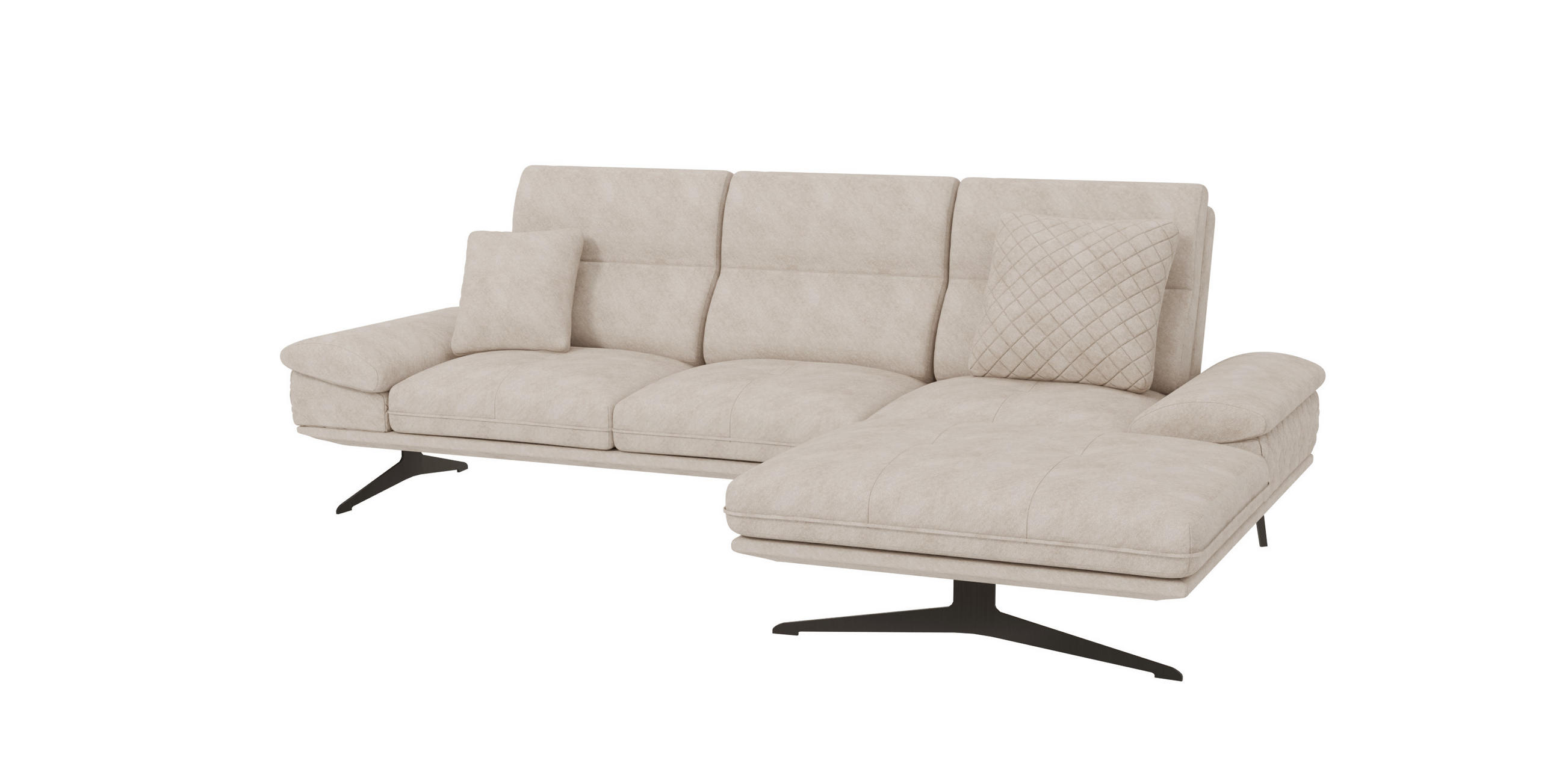 ECKSOFA Loris Beige Samt - Ottomane rechts - Beige/Schwarz, Holz/Textil (294/175cm) - S-Style Möbel
