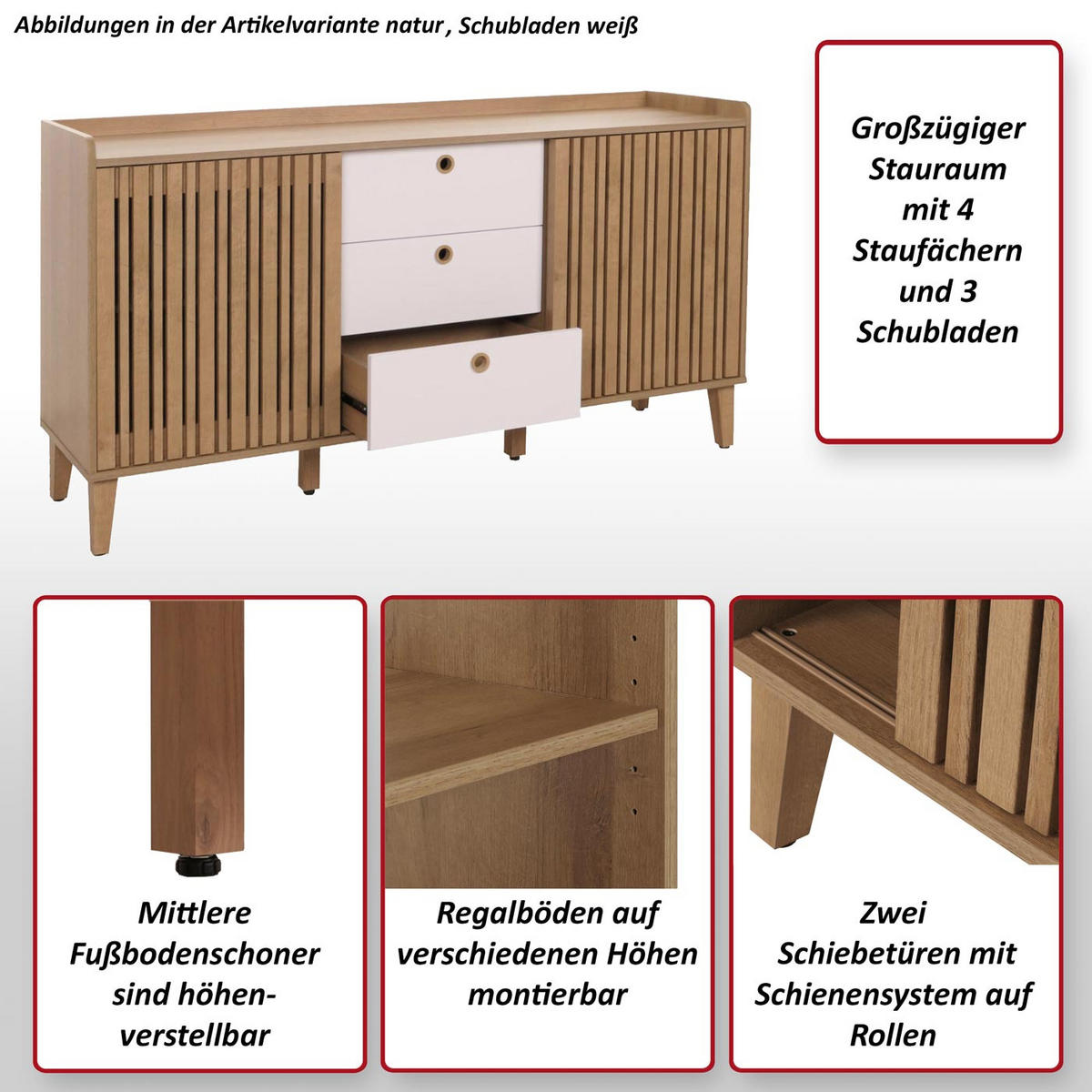 SIDEBOARD Walnuss Dekor - Walnussfarben, Holzwerkstoff (150/81/40cm) - MCW