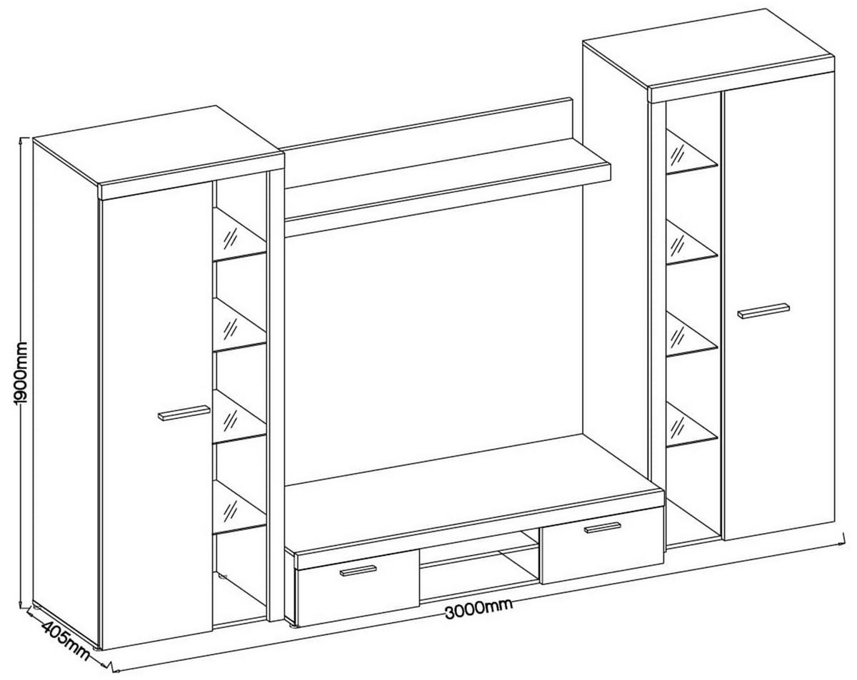 WOHNWAND OKTAWIA XL - Sonoma Eiche, Holzwerkstoff (300/190/40cm) - Meblini