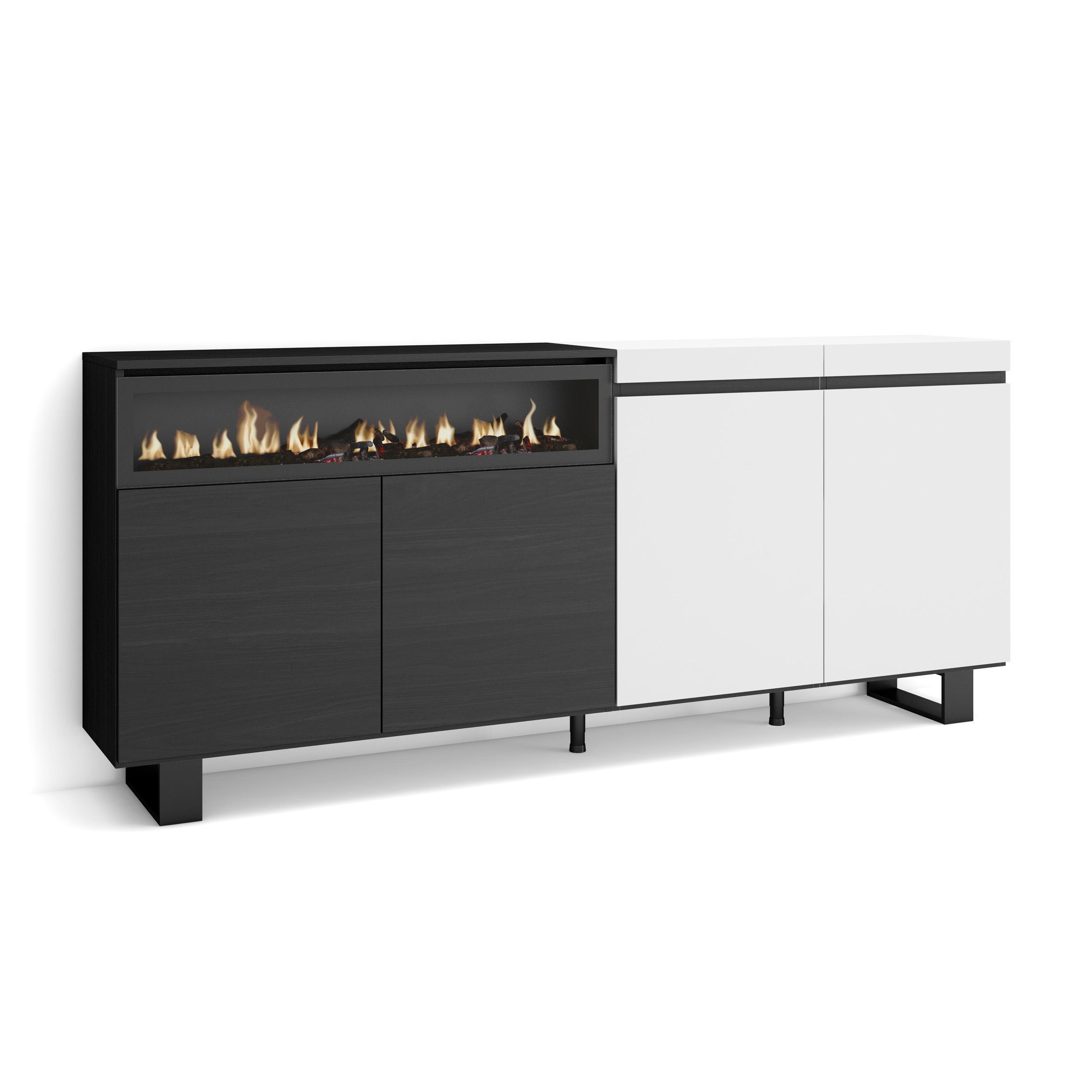 SIDEBOARD Elektrokamin, weiß und schwarz, 200/35/87cm - Multicolor, Holzwerkstoff (200/87/35cm) - Skraut Home