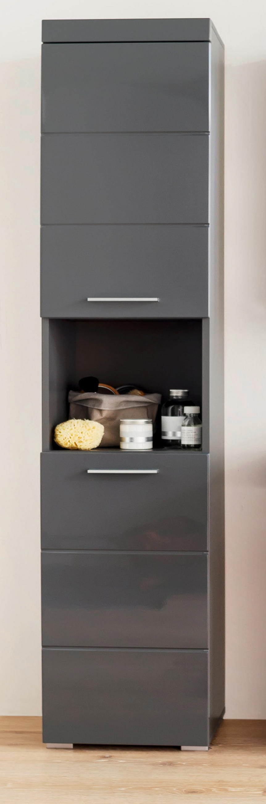 HOCHSCHRANK grau Hochglanz 37 x 190 cm, Badschrank 2-türig - Grau, Holzwerkstoff/Kunststoff (37/190/31cm) - Top.Furn