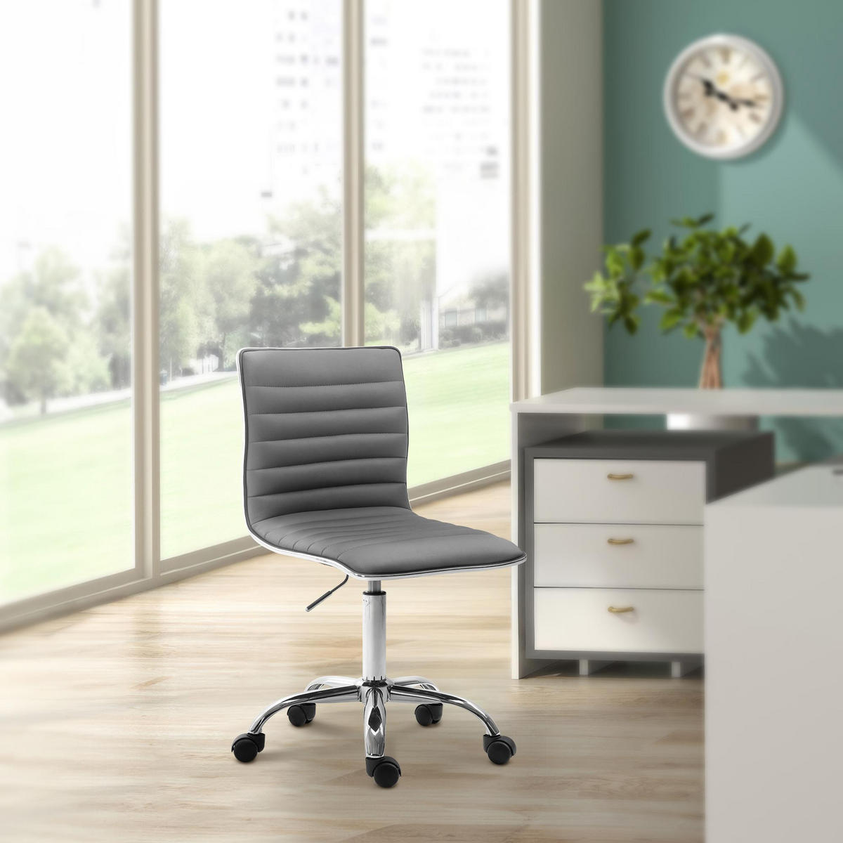 HOCKER Lederlook grau - Chromfarben/Grau, Textil/Metall (42/80/52cm) - CLP