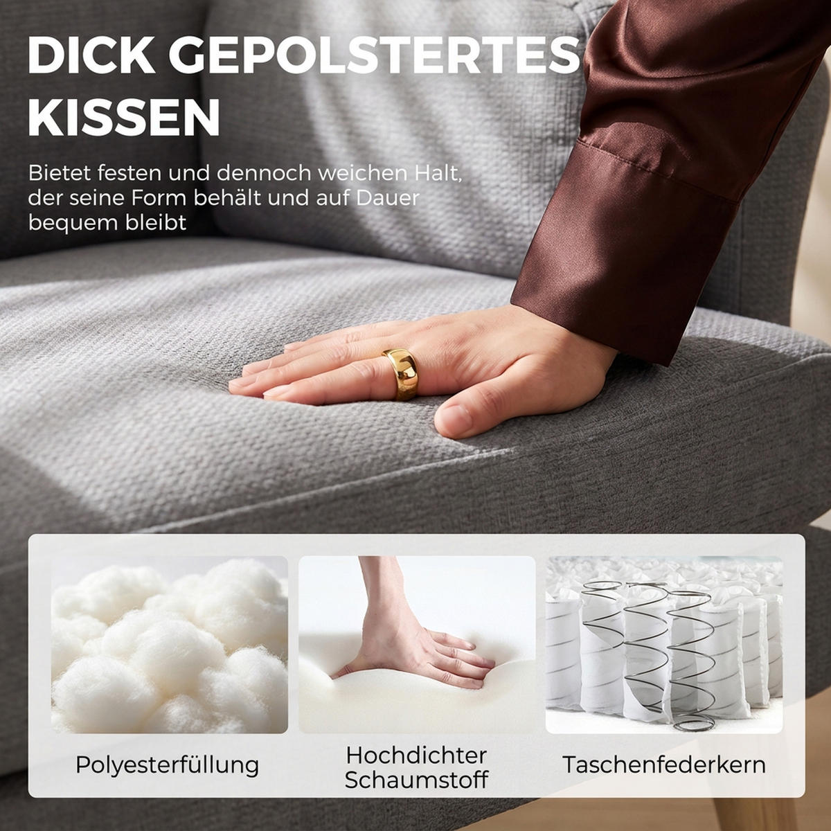 SESSEL Polyester Kautschukholz Dunkelgrau - Dunkelgrau/Naturfarben, Holzwerkstoff/Textil (80/88/103cm) - HOMCOM