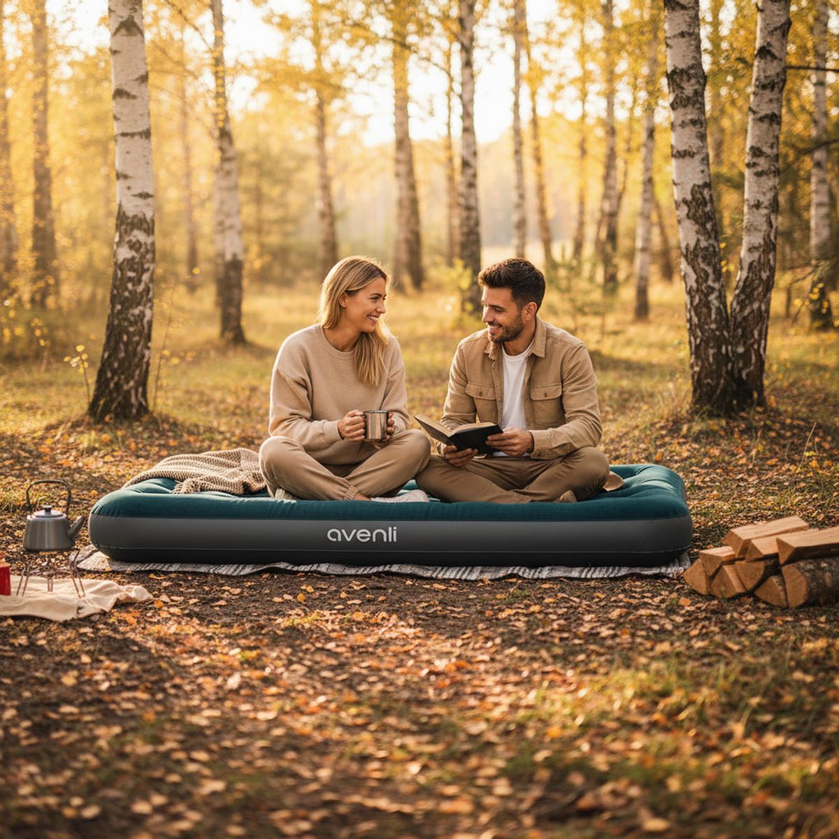 LUFTBETT Luftmatratze Camping CloudCoil grün mit Fußpumpe 203x152x22cm - Grün, Kunststoff (152/203cm) - Avenli