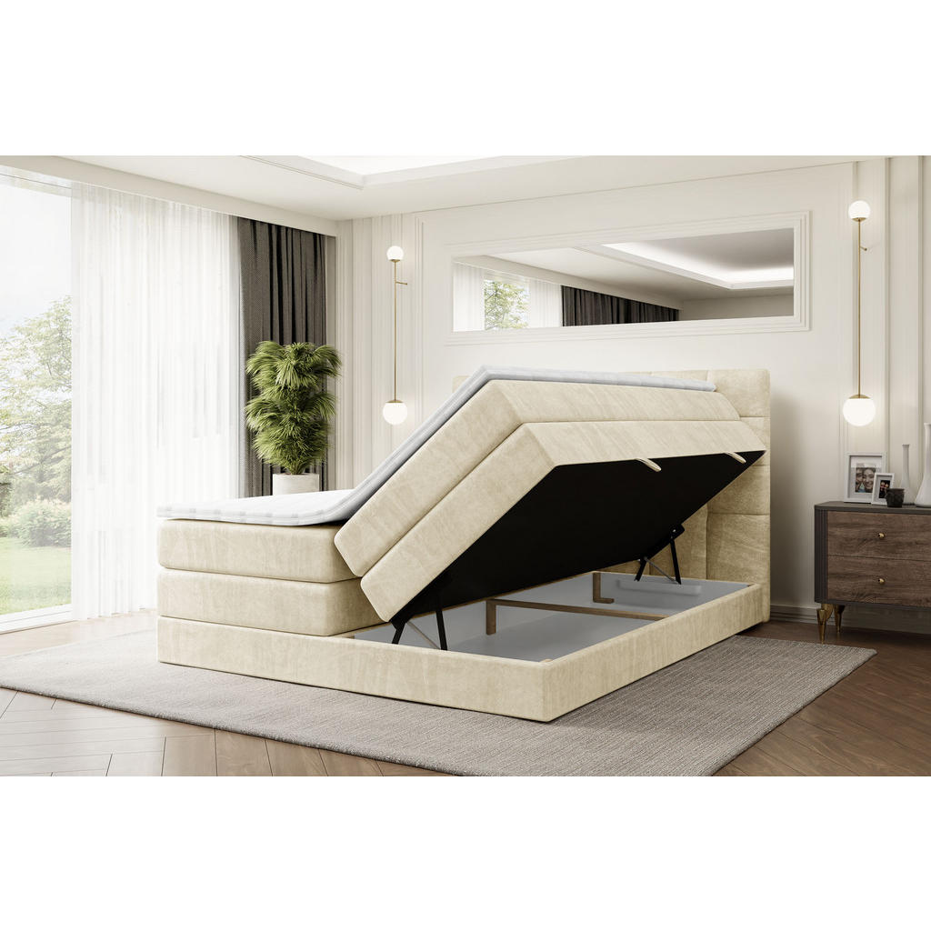 Thumbnail - Altdecor Boxspringbett, Beige, Holzwerkstoff, Höhe ca. 38 cm, 200x200 cm, Schlafzimmer, Betten, Boxspringbetten