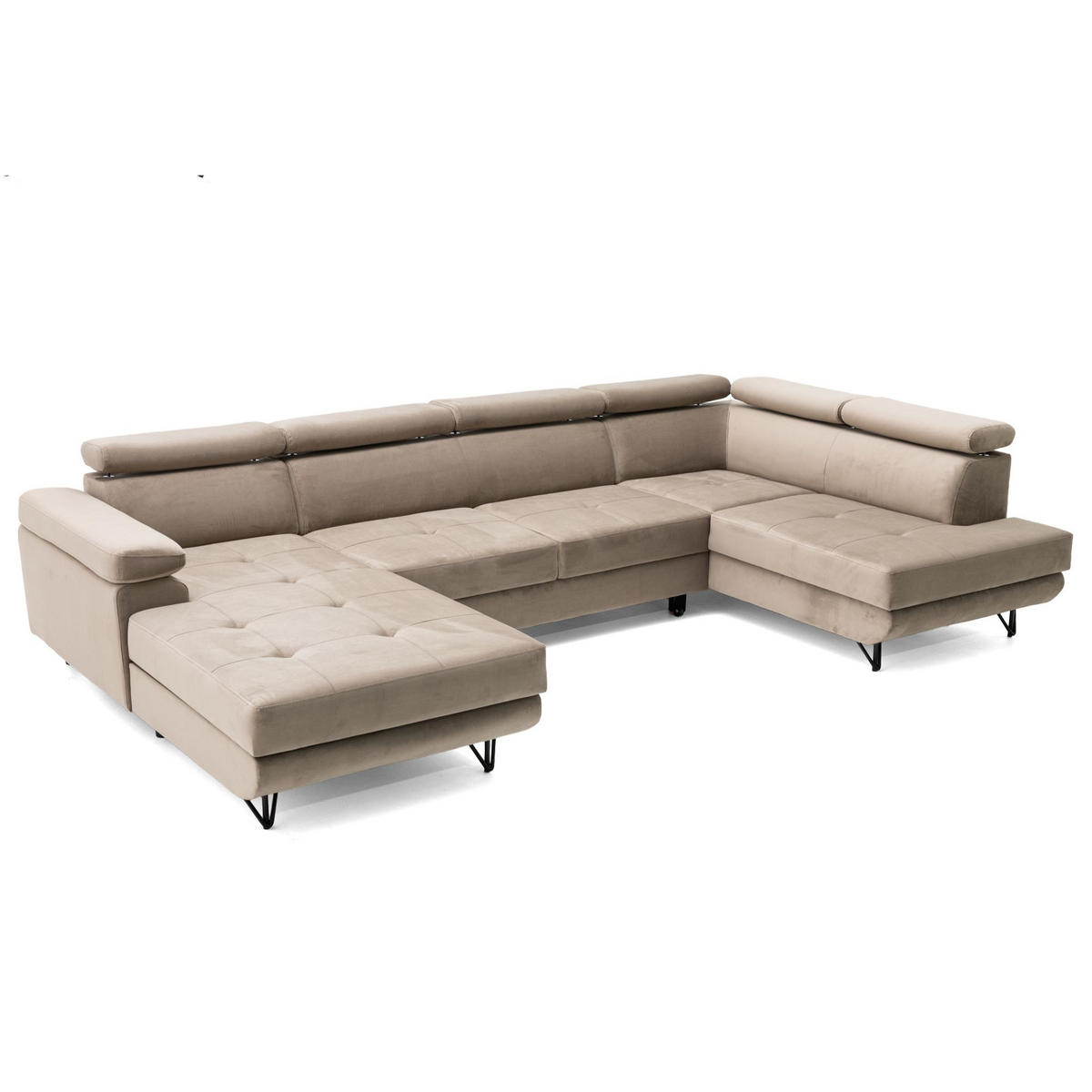 ECKSOFA U-Form JUNIOR U Rechts mit Schlaffunktion 128x254 Velours Beige - Beige/Schwarz, Holz/Textil (184/90/323cm) - Muffo