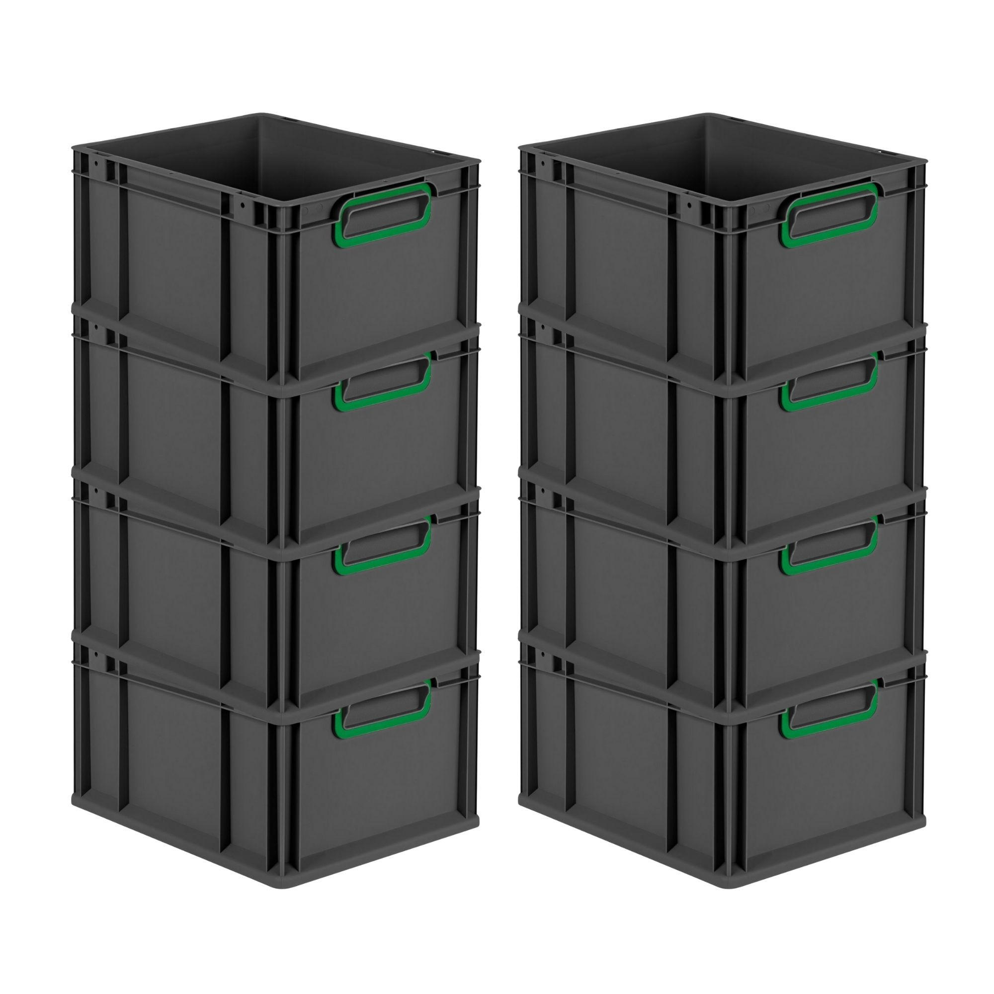EUROBOX 8x NextGen Color 22x30x40 cm 20 Liter Griffe grün zu, Schwarz - Schwarz/Grün, Kunststoff (30/22/40cm) - PROREGAL