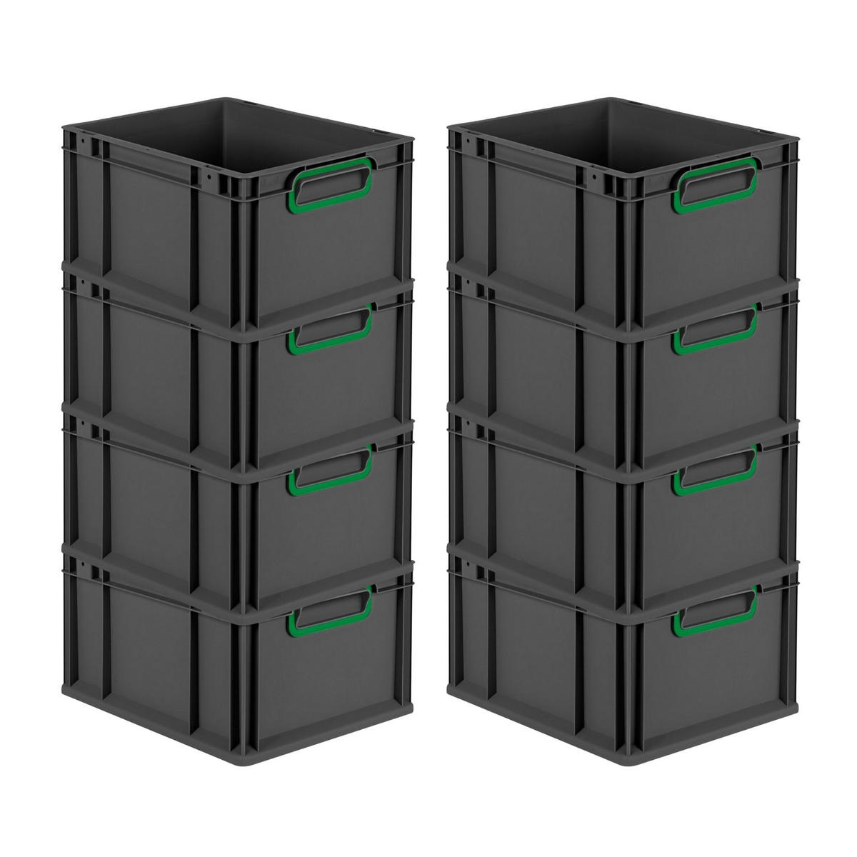 EUROBOX 8x NextGen Color 22x30x40 cm 20 Liter Griffe grün zu, Schwarz - Schwarz/Grün, Kunststoff (30/22/40cm) - PROREGAL