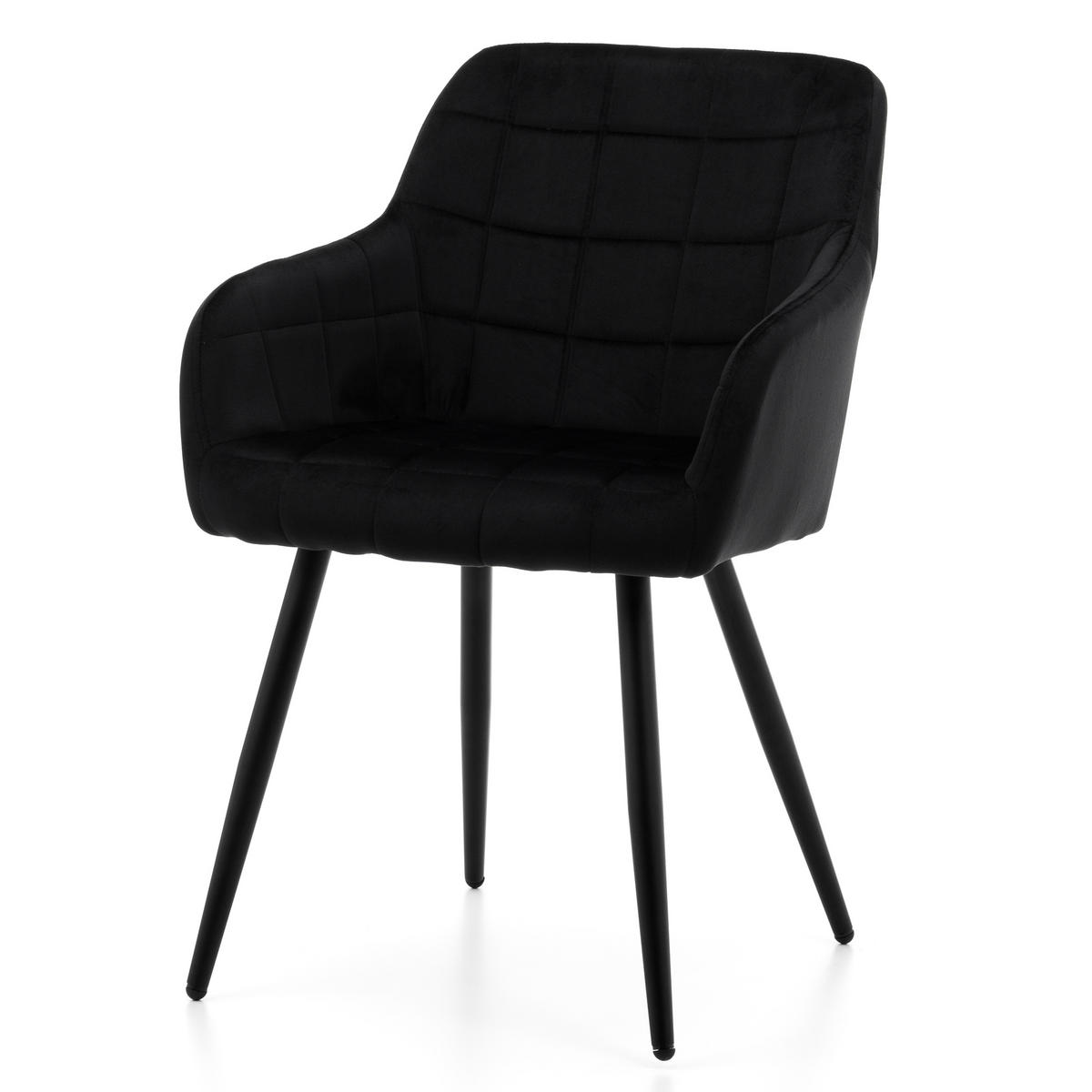 STUHL ORTE gepolstert mit Steppung - schwarz - Samt Velours - Schwarz, Textil/Metall (56/85/62cm) - NEW HOME