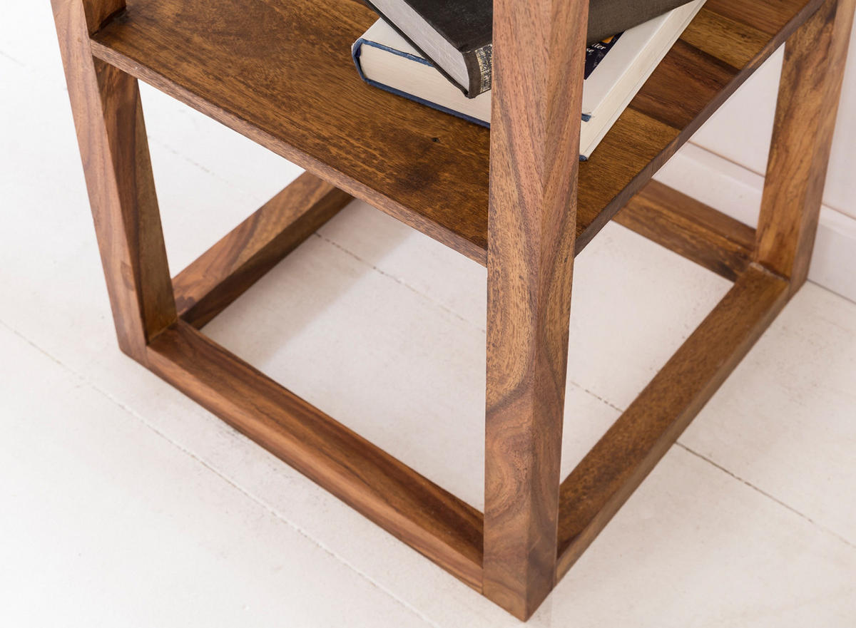 BEISTELLTISCH – Massivholz quadratisch mit Schublade und Ablagefach - Braun, Holz (35/35/90cm) - KADIMA DESIGN