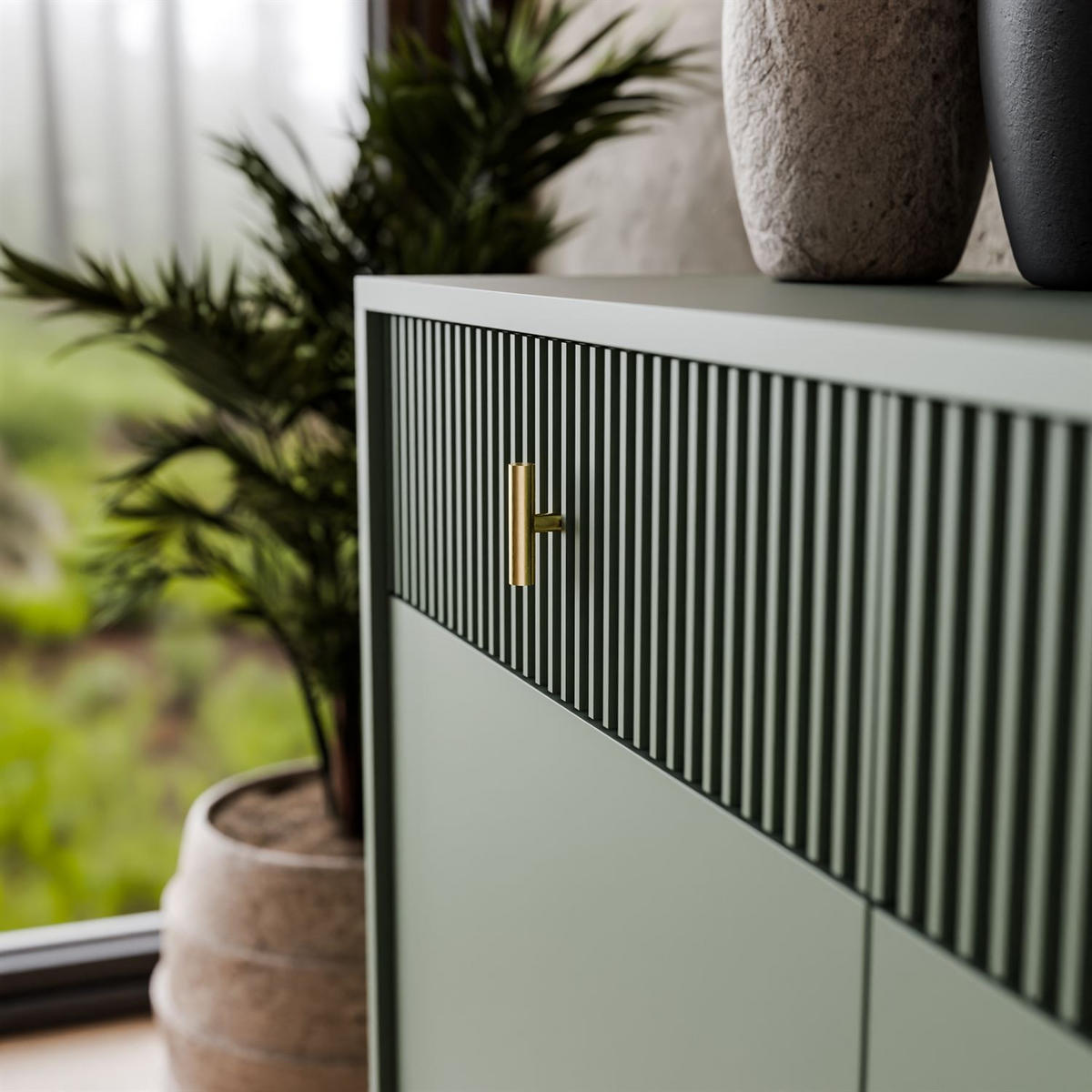 KOMMODE MIDNIGHT 2D2S mit zwei Schubladen auf Gestell grün - Schwarz/Grün, Holzwerkstoff (104/82.5/39cm) - Lookway