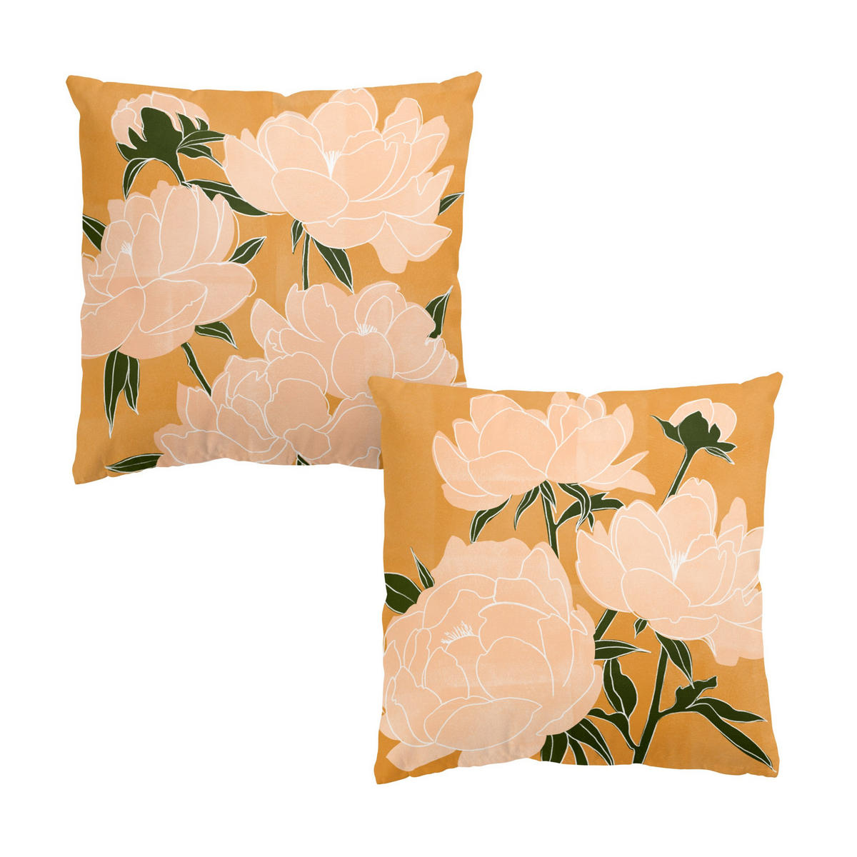 DEKOKISSEN 2er-Set Moderne Pfingstrosen 50/50 cm - Orange, Textil (50/50cm) - Bilderwelten