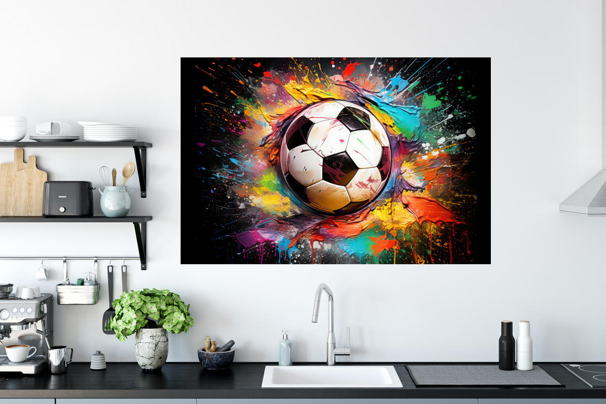 WANDTATTOO Fußball - Farbe - Farben - Schwarz - Weiß 120x80 cm - Weiß, Kunststoff (120/80/0.1cm) - MuchoWow