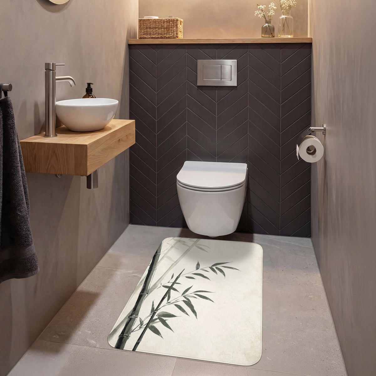 WC PŘEDLOŽKA Japandi - Bambus - béžová 60x90 cm - ecru, textil/plast (60/1cm) - OnlyWow