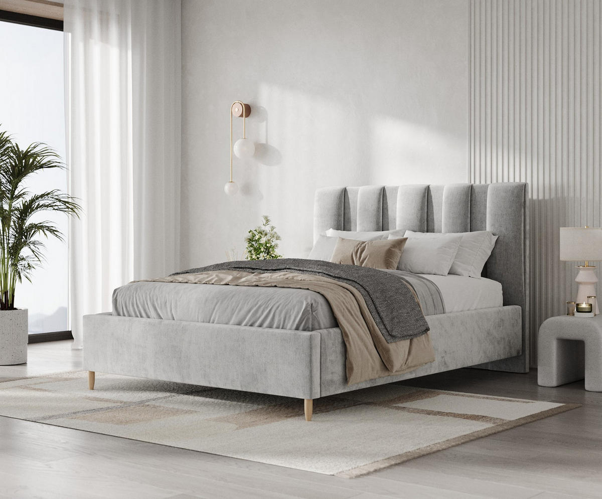 POLSTERBETT Loom 140/200 cm Hellgrau im Lotta Stoff - Hellgrau/Naturfarben, Holz/Holzwerkstoff (140/200cm) - AltaBeds