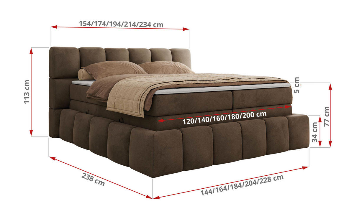 BOXSPRINGBETT NIRA KING 180/200 Braun Velvet - H3 - Braun, Holz/Textil (180/200cm) - MKS