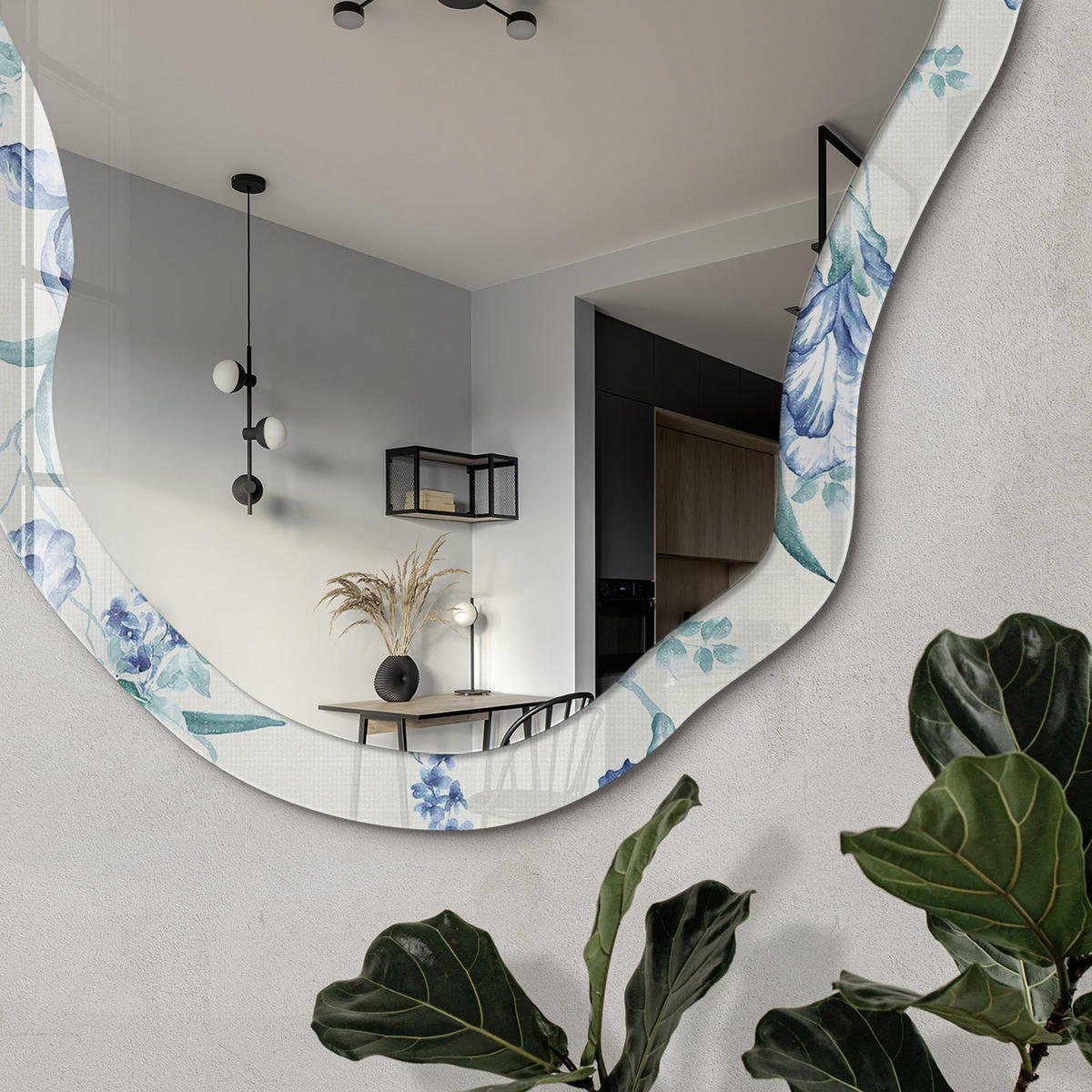 SPIEGEL 90x45 cm asymmetrisch mit Druck - Florale Eleganz - Transparent, Glas (45/90/0.4cm) - TULUP