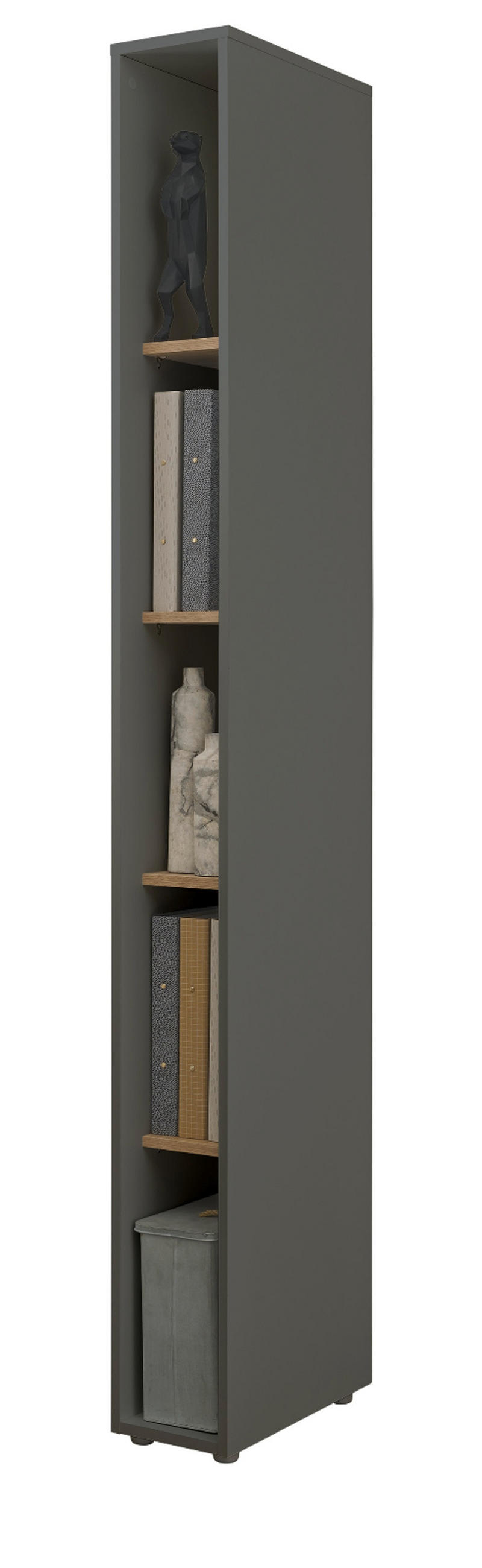 AKTENREGAL grau matt, Eiche Wotan 20 x 200 cm, Standregal mit 5 Ordnerhöhen - Eichefarben/Schwarz, Holzwerkstoff/Kunststoff (20/200/40cm) - Furn.Design