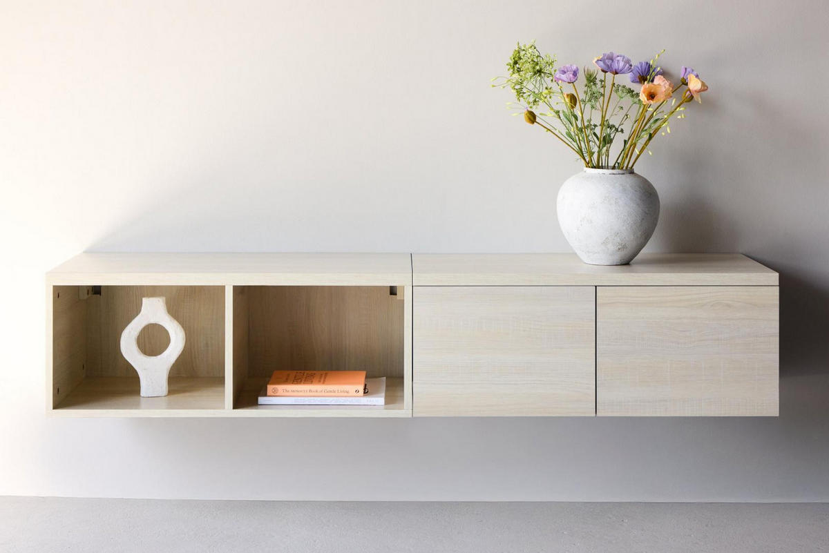TV-MÖBEL, Nomi, Whitewash, MDF, 180 x 45 x 35 cm - Weiß, Holzwerkstoff (180/35/45cm) - ebuy24