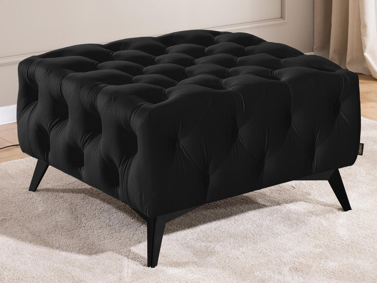 HOCKER Chesterfield Whitby Schwarz Samt mit schwarzen Füßen - Schwarz, Holz/Textil (80/45/80cm) - S-Style Möbel