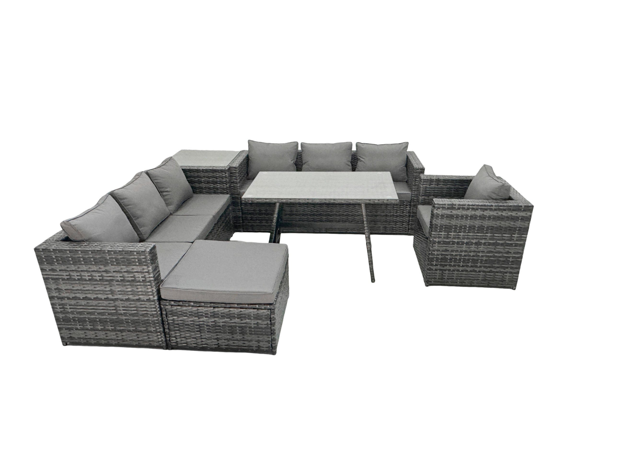 GARTENMÖBELSET mit Esstisch,Stuhl 8-Sitzer Grau - Dunkelgrau/Grau, Glas/Kunststoff - Fimous