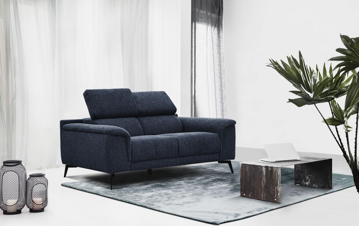 SOFA FIERO 2-Sitzer, dunkelblau - Schwarz/Dunkelblau, Holzwerkstoff/Textil (170/82/103cm) - Courtois Laville
