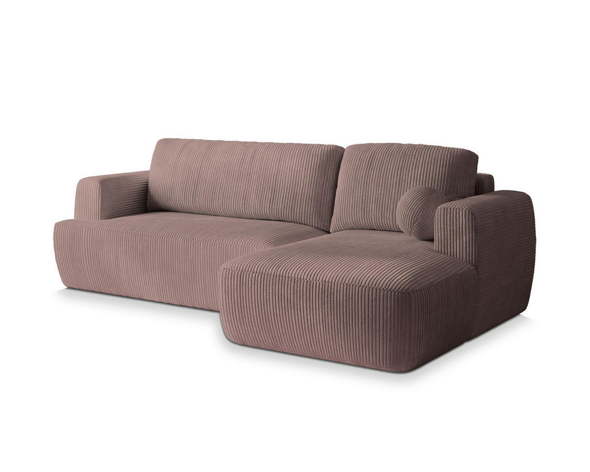 ECKSOFA SENTI P R-S Lila Kordstoff mit Schlaffunktion - Lila, Holz (246/148cm) - MASSENO