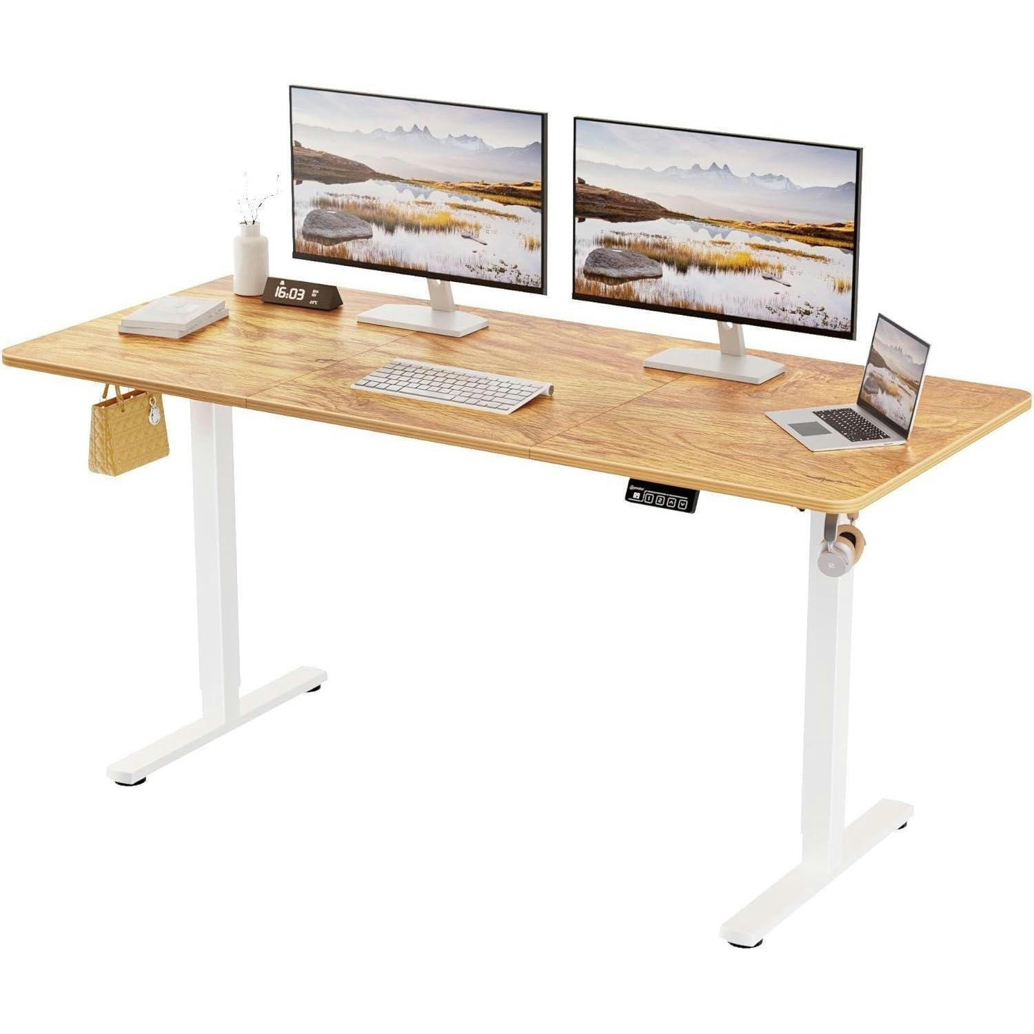SCHREIBTISCH höhenverstellbar elektrisch 160 x 70 cm Hellbraun - Braun, Holzwerkstoff (70/160/73cm)