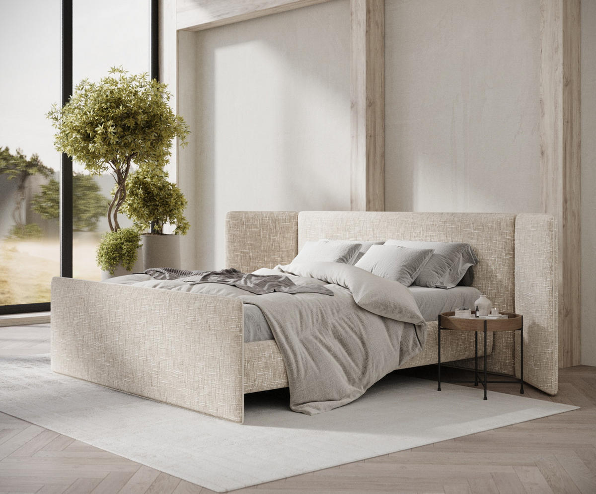 POLSTERBETT Tokyo Creme 140/200 cm - Creme/Naturfarben, Holz/Holzwerkstoff (140/200cm) - Maison de Reve