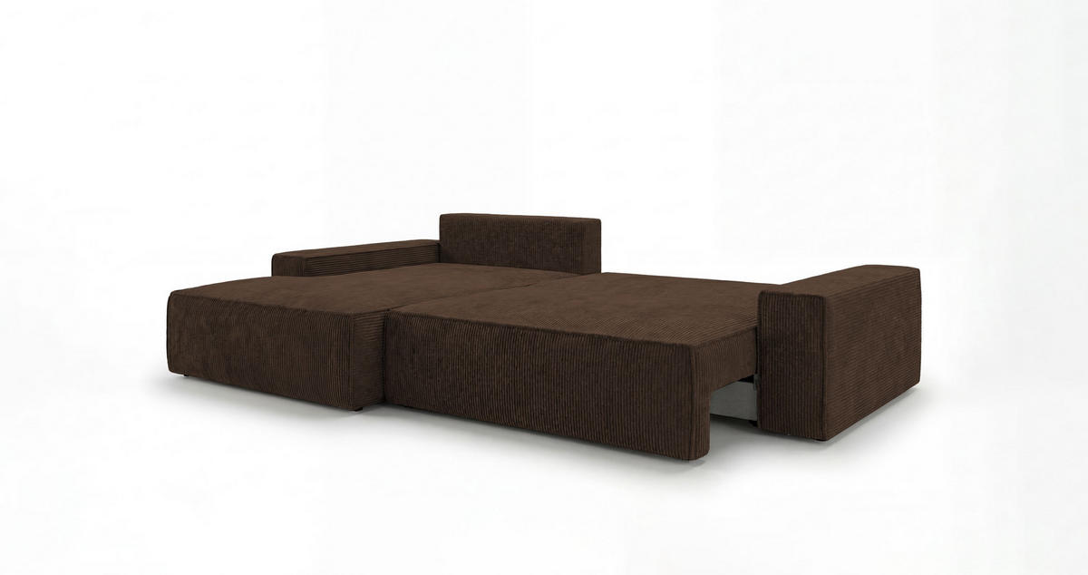 ECKSOFA VERONA links braun Cord Poso 6 - Schlaffunktion, Bettkasten - Braun, Textil (280/185cm) - Cornero