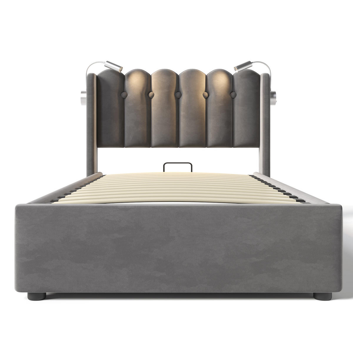 POLSTERBETT 90/200 cm grau mit Leselampe und Ladefunktion Ohne Matratze - Grau, Textil (90/200cm) - OKWISH