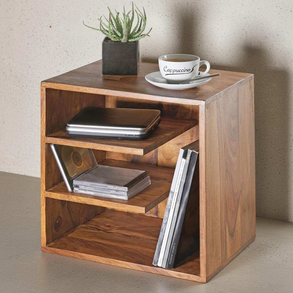 BEISTELLTISCH – Massivholz 43x43x30 cm mit 3 Ablageflächen - Braun, Holz (30/43/43cm) - KADIMA DESIGN