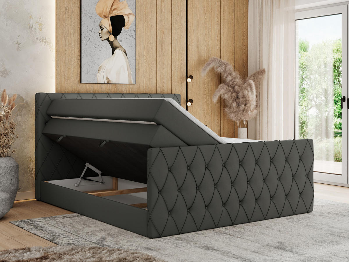 BOXSPRINGBETT MIREN KING DUO 120/200 Dunkelgrau Kunstleder - H3 - Dunkelgrau, Holz/Textil (120/200cm) - MKS