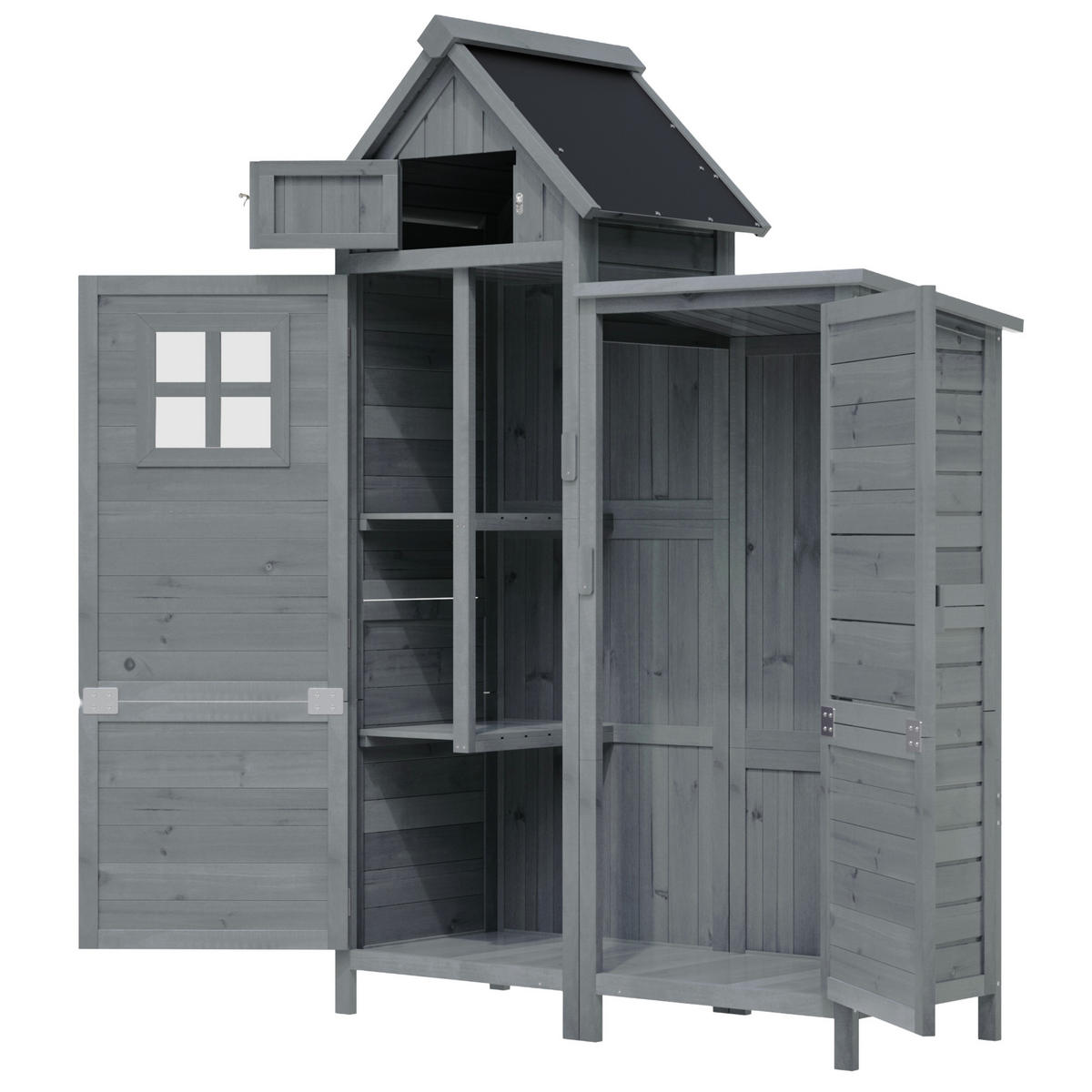 GARTENSCHRANK Tanne wetterfest Doppel Tür Stauraum Garten Grau - Grau, Holz (52/170/116cm) - FLIEKS