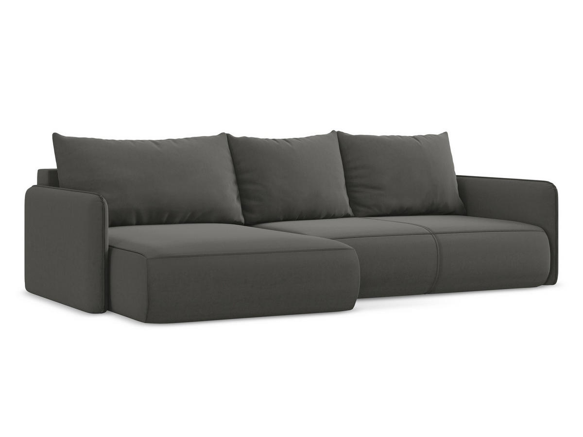 ECKSOFA mit Schlaffunktion Samt Stoff Grau - Dunkelgrau/Schwarz, Kunststoff/Textil (148/240cm) - Makamii